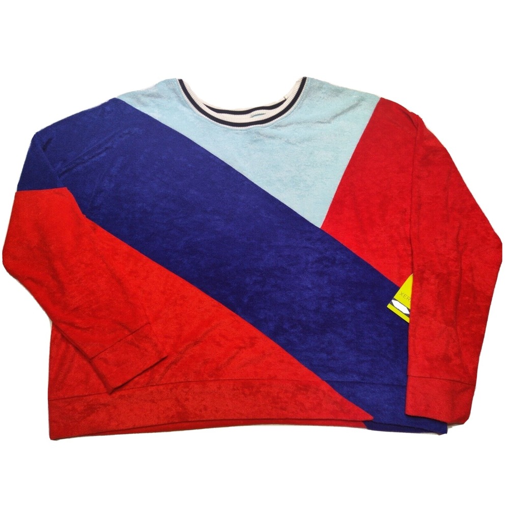 XERSION FRENCH TERRY Color Block Red Aqua Blue Shirt - Women 2XL NEW